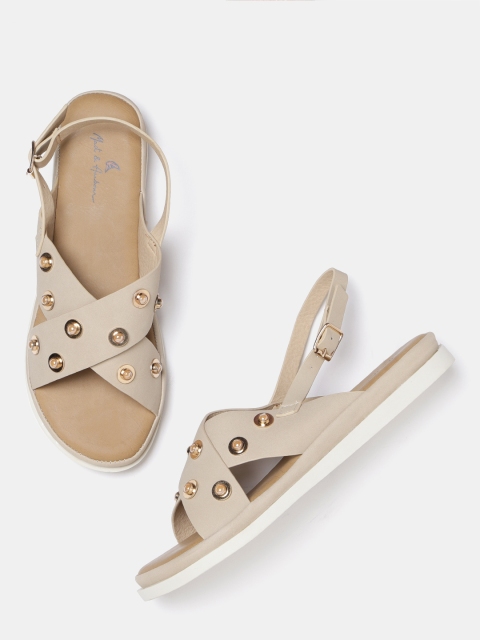

Mast & Harbour Women Beige Embellished Open Toe Flats
