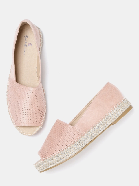 

Mast & Harbour Women Peach-Coloured Perforated Peep Toe Espadrilles