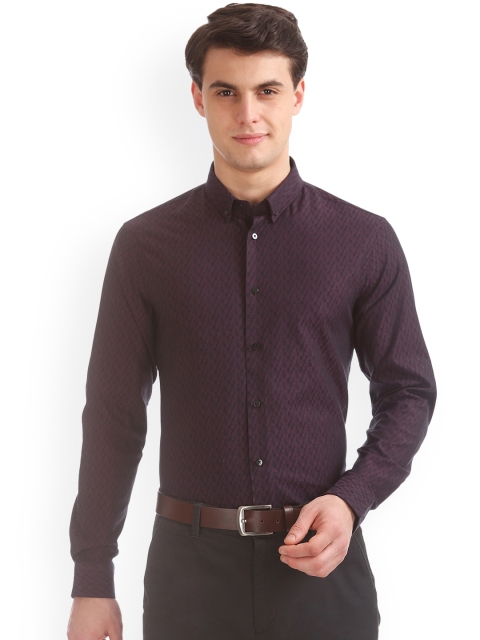 

Arrow New York Men Black & Purple Slim Fit Printed Casual Shirt