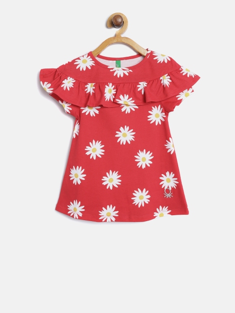 

United Colors of Benetton Girls Red & Off-White Floral Print A-Line Dress