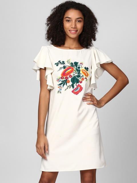 

Harpa Women White Printed A-Line Dress