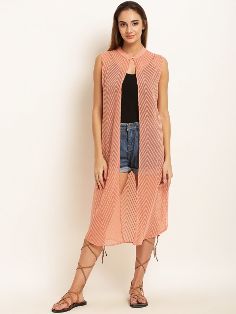 

Marie Claire Peach-Coloured Solid Open Front Shrug