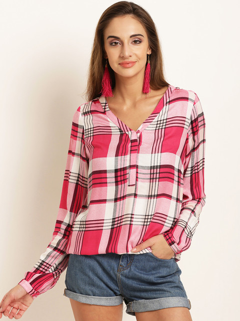 

RARE Women Red & White Regular Fit Checked Casual Shirt