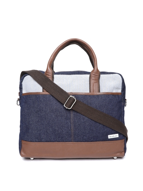 

BAD HABIT Men Navy & Brown Colourblocked Denim Messenger Bag, Navy blue