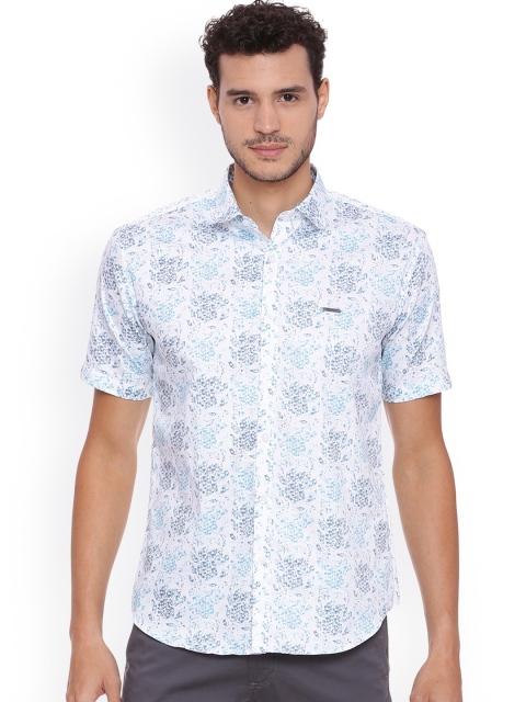 

V Dot Men Blue & White Slim Fit Printed Casual Shirt