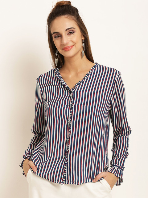 

Marie Claire Women Blue & White Striped Top