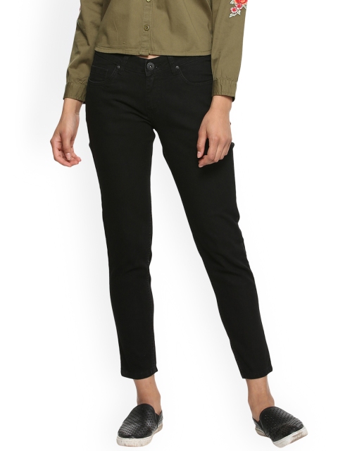 

People Women Black Skinny Fit Mid-Rise Clean Look Jeans