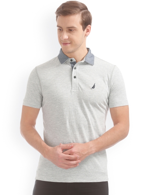 

Nautica Men Grey Solid Polo Collar T-shirt