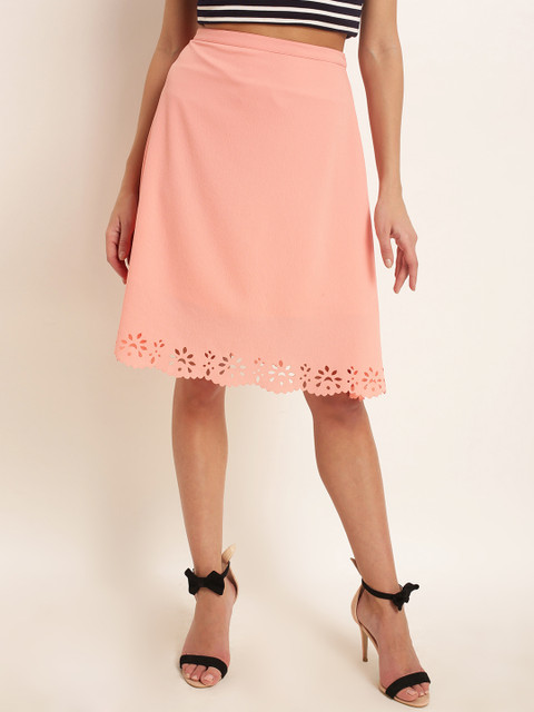 

RARE Peach-Coloured Solid A-Line Skirt