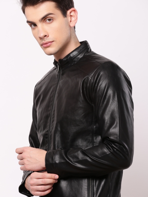 

ether Men Black Solid Biker Jacket