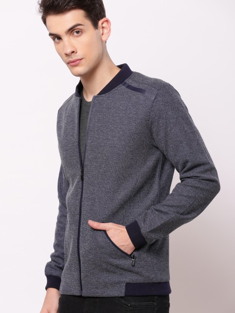 

ether Men Navy Blue Solid Bomber Jacket