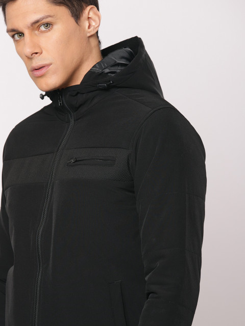 

ether Men Black Hooded Bomber Jacket