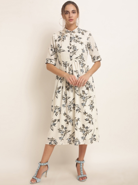 

RARE Women White Printed Fit and Flare Dress