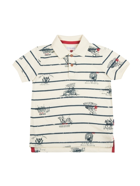 

U.S. Polo Assn. Kids Boys White Striped Polo Collar T-shirt