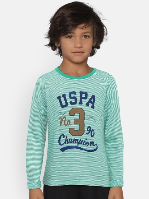 

U.S. Polo Assn. Kids Boys Turquoise Blue Striped Round Neck T-shirt