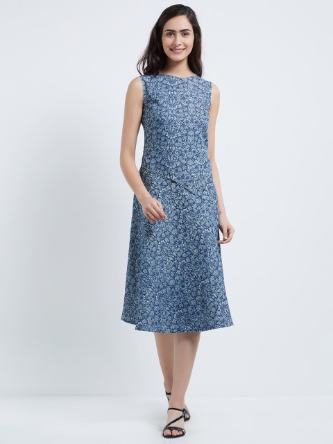 

Soie Women Blue Printed A-Line Dress