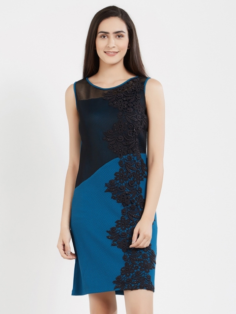 

Soie Women Teal Self Design Sheath Dress