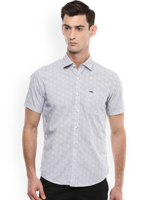 

Peter England Casuals Men White & Navy Blue Slim Fit Printed Casual Shirt