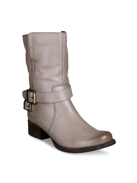 

Clarks Women Grey Solid Leather High-Top Flat Boots