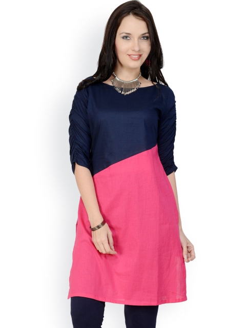 

Pannkh Women Pink & Navy Kurta