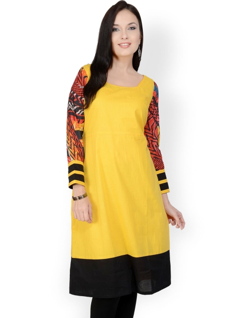 

Pannkh Women Yellow Printed Kurta