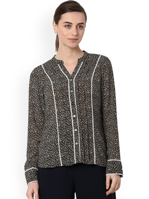 

Van Heusen Woman Women Black & Peach-Coloured Regular Fit Printed Casual Shirt