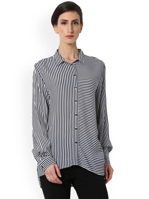 

Van Heusen Woman Women White & Black Regular Fit Striped Casual Shirt