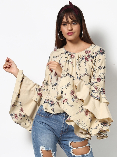 

VividArtsy Women Beige Printed Top