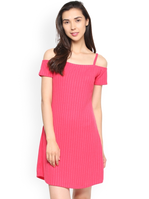 

People Women Pink Self Design A-Line Dress