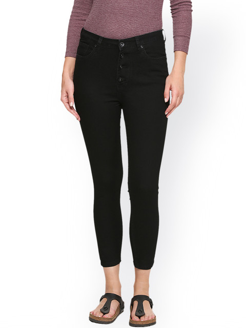 

People Women Black Regular Fit Mid-Rise Clean Look Jeans