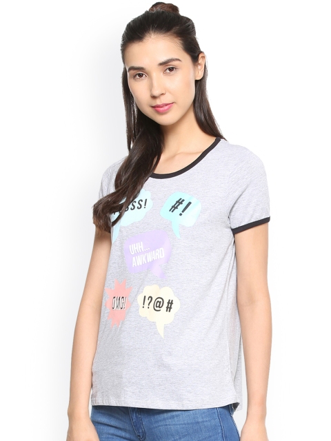 

People Women Grey Printed Round Neck T-shirt