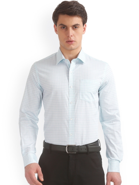 

Arrow Men White & Blue Slim Fit Checked Formal Shirt