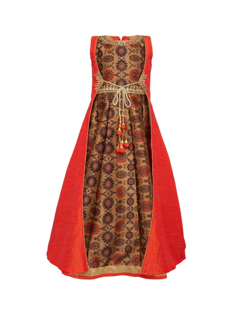

BETTY Girls Orange Printed Maxi Dress