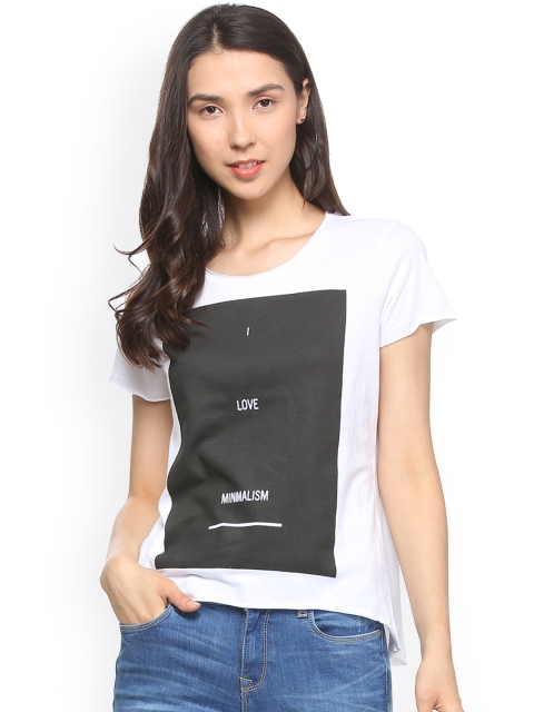 

People Women White Printed Round Neck T-shirt