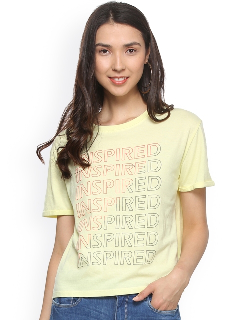 

People Women Yellow Printed Round Neck T-shirt