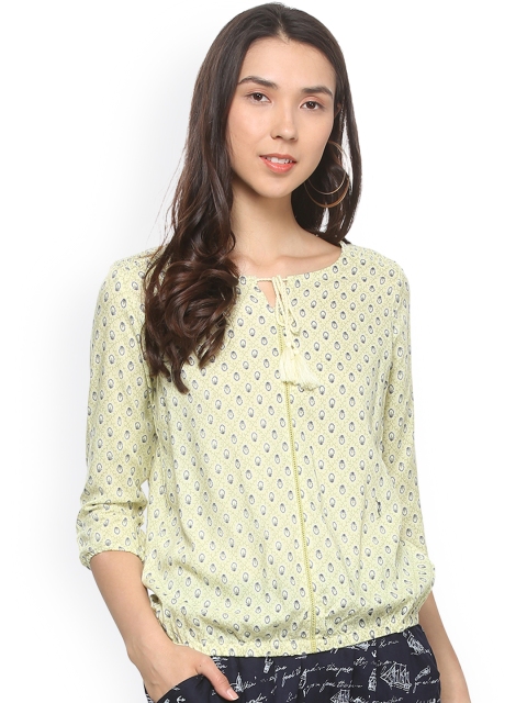 

People Women Yellow Printed Blouson Top