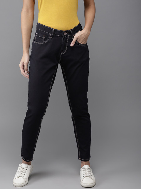 

HERE&NOW Women Navy Blue Ankle Skinny Fit Mid-Rise Clean Look Stretchable Jeans