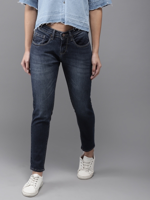 

HERE&NOW Women Navy Blue Ankle Skinny Fit Mid-Rise Clean Look Stretchable Jeans