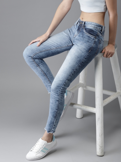 

HERE&NOW Women Blue Skinny Fit Mid-Rise Clean Look Stretchable Cropped Jeans