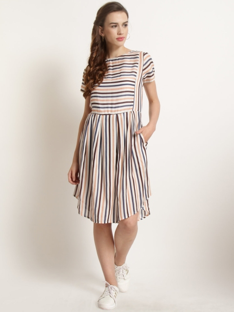 

Abiti Bella Women Multicoloured Striped Fit and Flare Dress, Multi