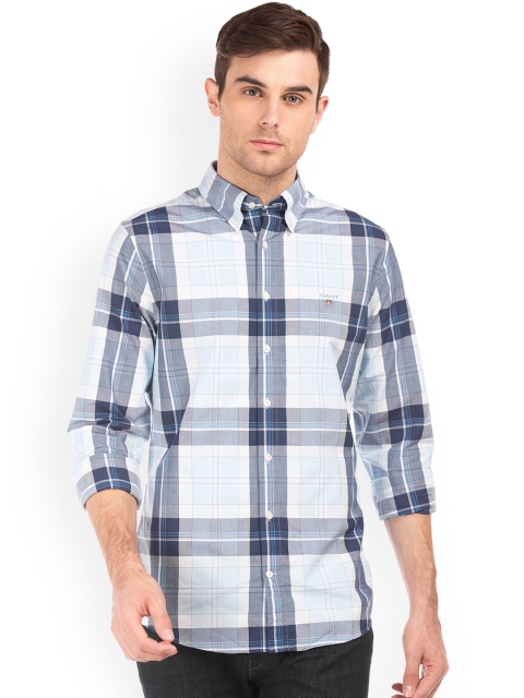 

GANT Men Blue & Off White Slim Fit Checked Casual Shirt