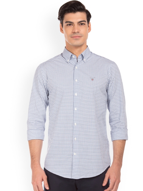 

GANT Men Blue & Off White Regular Fit Checked Casual Shirt