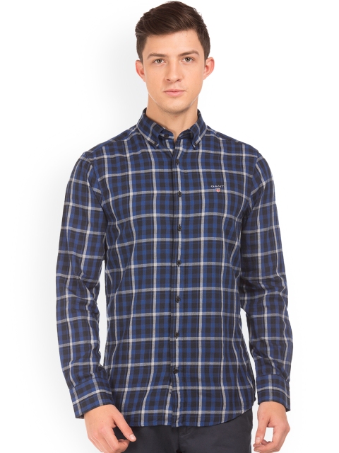 

GANT Men Navy Blue & Black Regular Fit Checked Casual Shirt