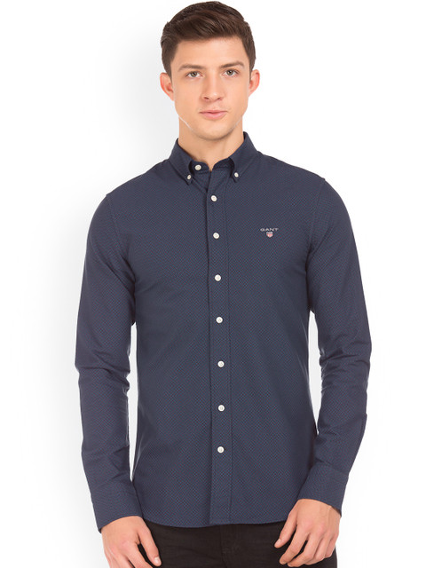 

GANT Men Navy Blue Slim Fit Solid Casual Shirt