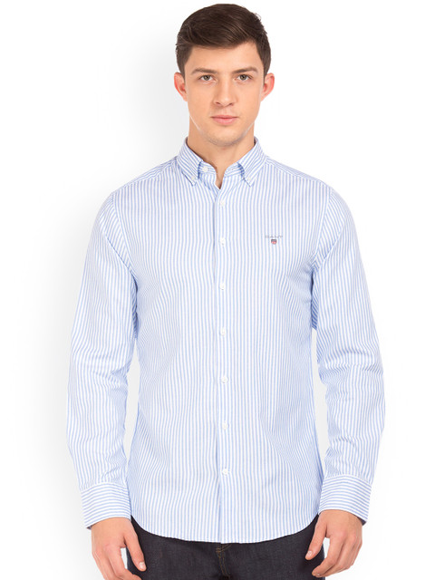 

GANT Men White & Blue Regular Fit Striped Casual Shirt