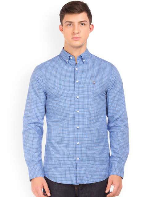 

GANT Men Blue Regular Fit Checked Casual Shirt