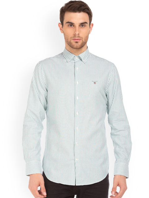 

GANT Men White & Green Regular Fit Striped Casual Shirt