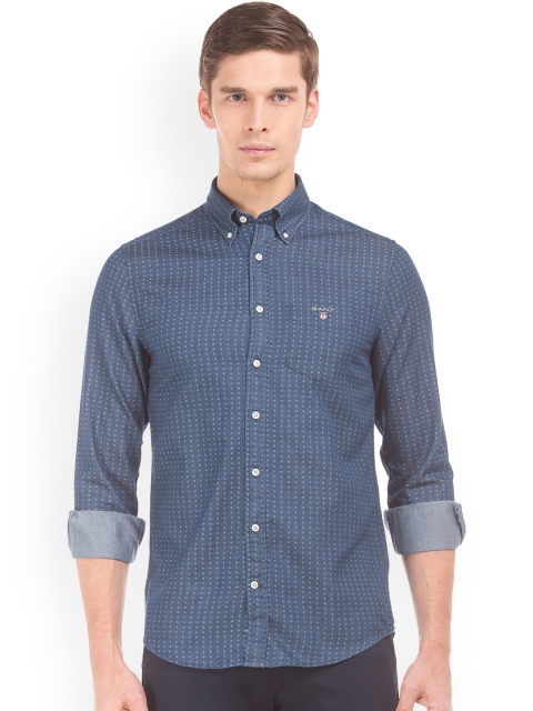 

GANT Men Blue Regular Fit Printed Casual Shirt, Navy blue