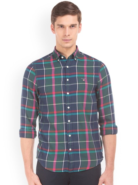

GANT Men Navy Blue & Green Regular Fit Checked Casual Shirt