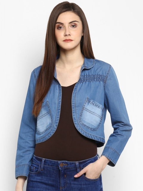 

StyleStone Blue Self Design Open Front Denim Shrug